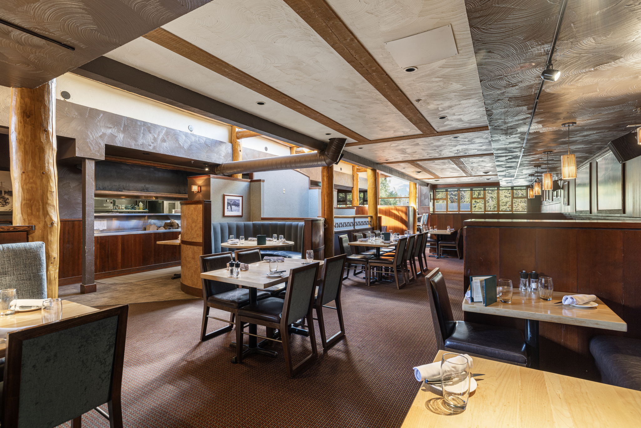 banff downtown keg upper dining room kitchen view banff downtown keg upper dining room kitchen view